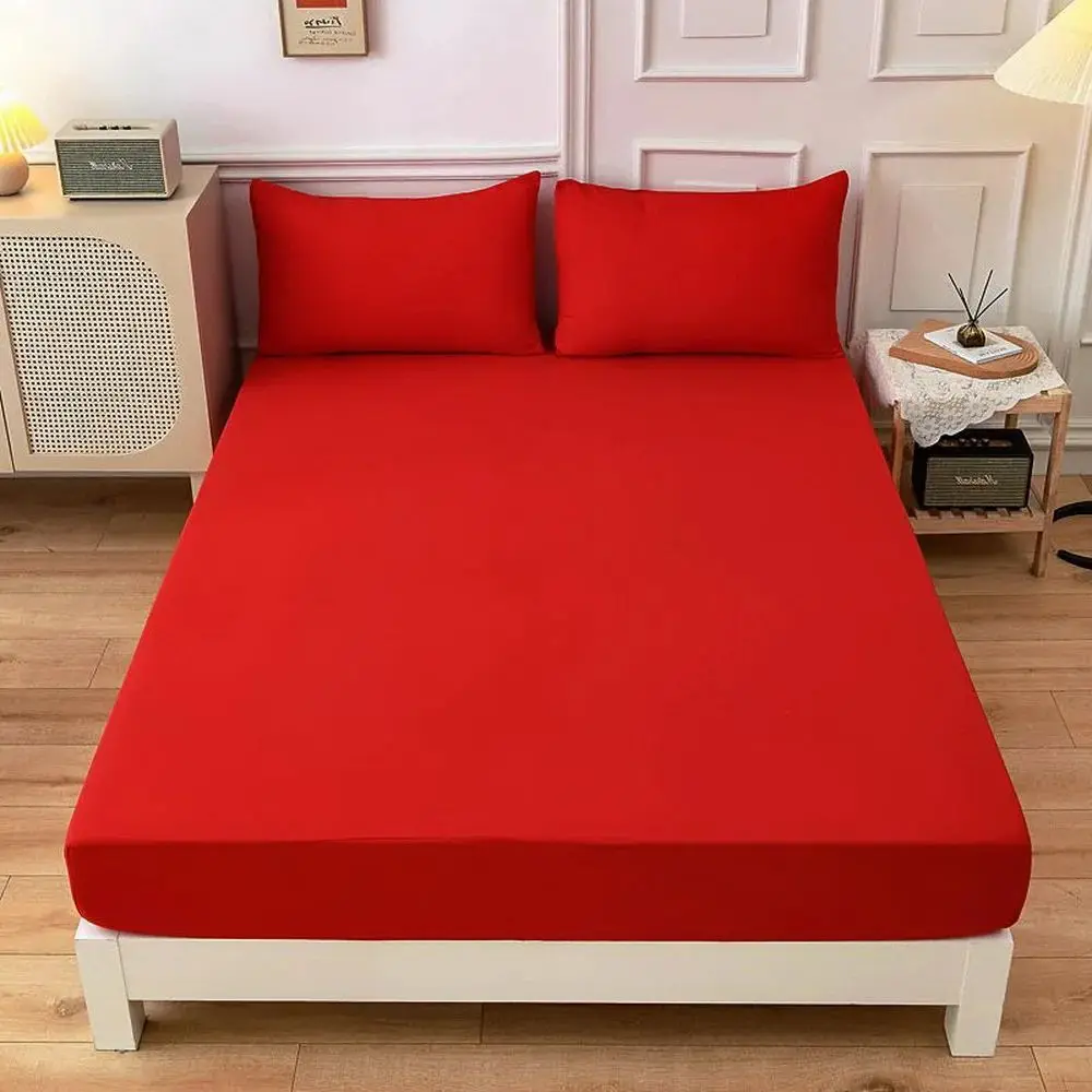 China Red solid color Fitted bed sheet mattress Round elasticity cover,bed linen,sabana (no pillowcase) 90/120/150/180