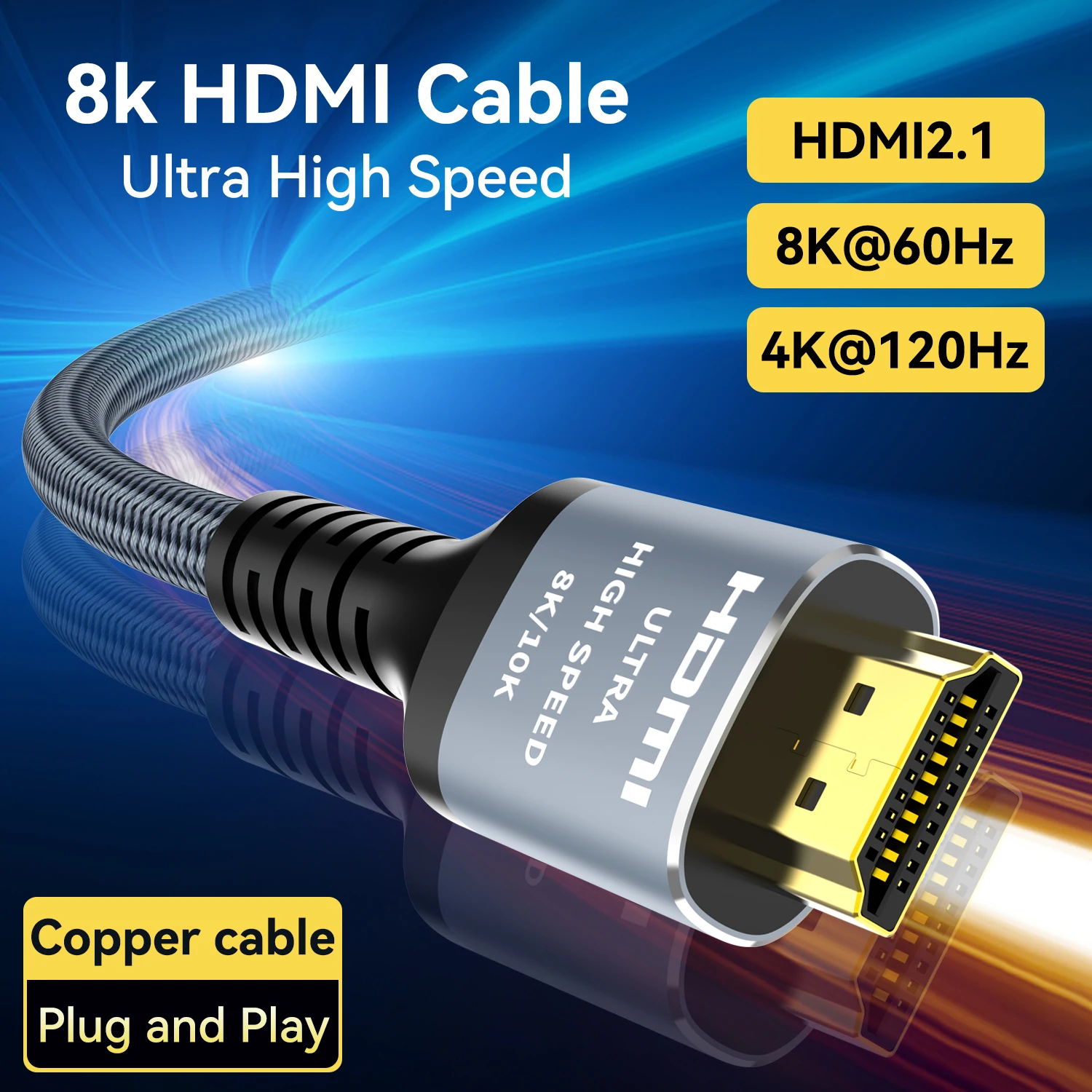 

MIZIQIER Long 8K HDMI 2.1 Cables 48Gbps high speed braided Cord-4K@120Hz 8K@60Hz Compatible With Roku TV/PS5/PS4/RTX 3080 3090