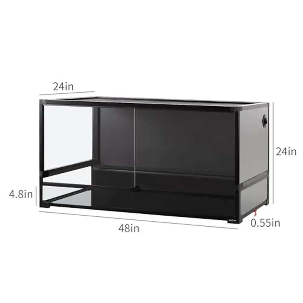 120 Gallon Collapsible Reptile Terrarium Tempered Glass Large Tank Black PVC Front & Top Ventilation Easy Installation &