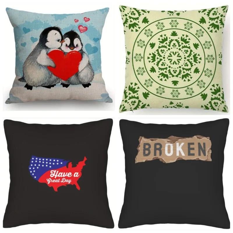 

Penguin Red Heart Cushion Covers Chair Living Room Pillowcase Cozy Zipper Sofa Pillow Covers Bedroom Indoor Home Decortions