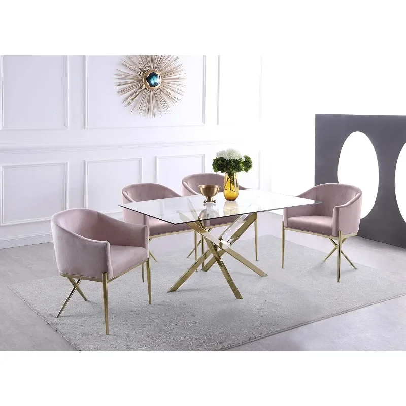 Mesa de comedor superior de vidrio templado contemporáneo con Base de Metal duradera, mesa de comedor de madera, mesas de centro