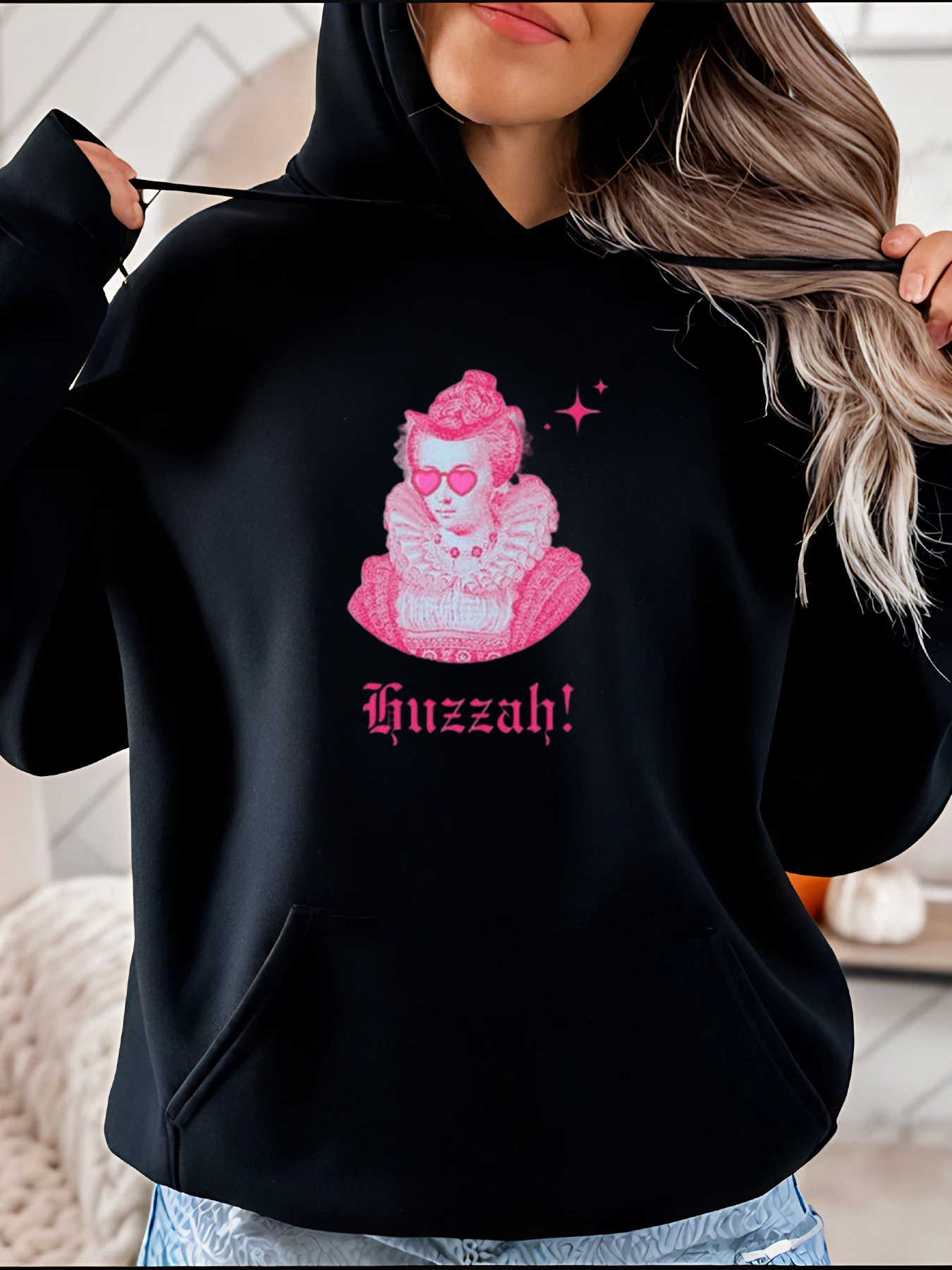 

Толстовка с принтом розовой королевы, повседневная уличная одежда, дизайн с блестящими деталями для повседневной женской одежды