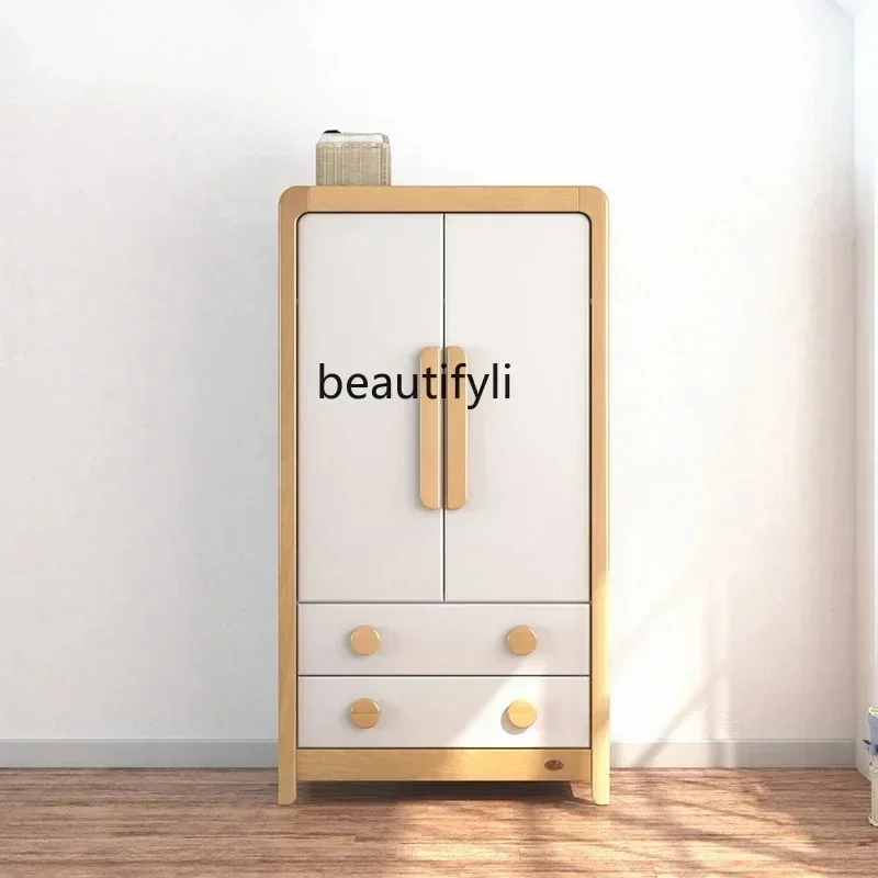 

Solid wood wardrobe household bedroom simple modern wooden cabinet small apartment storage Nordic wardrobe