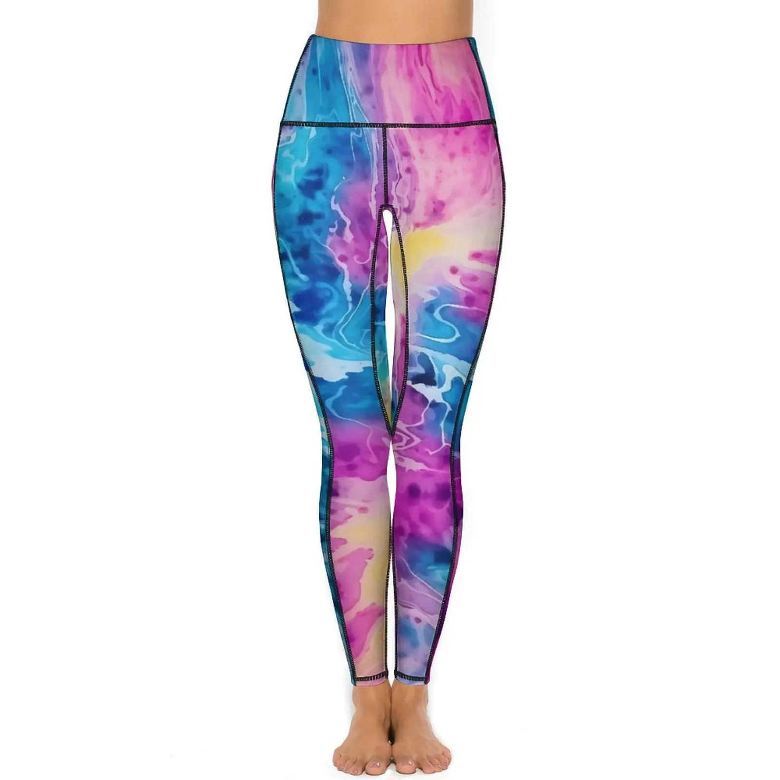 Akwarela Tie Dye spodnie do jogi z kieszeniami psychodeliczne legginsy seksowne Push Up Vintage joga rajstopy sportowe elastyczne legginsy treningowe