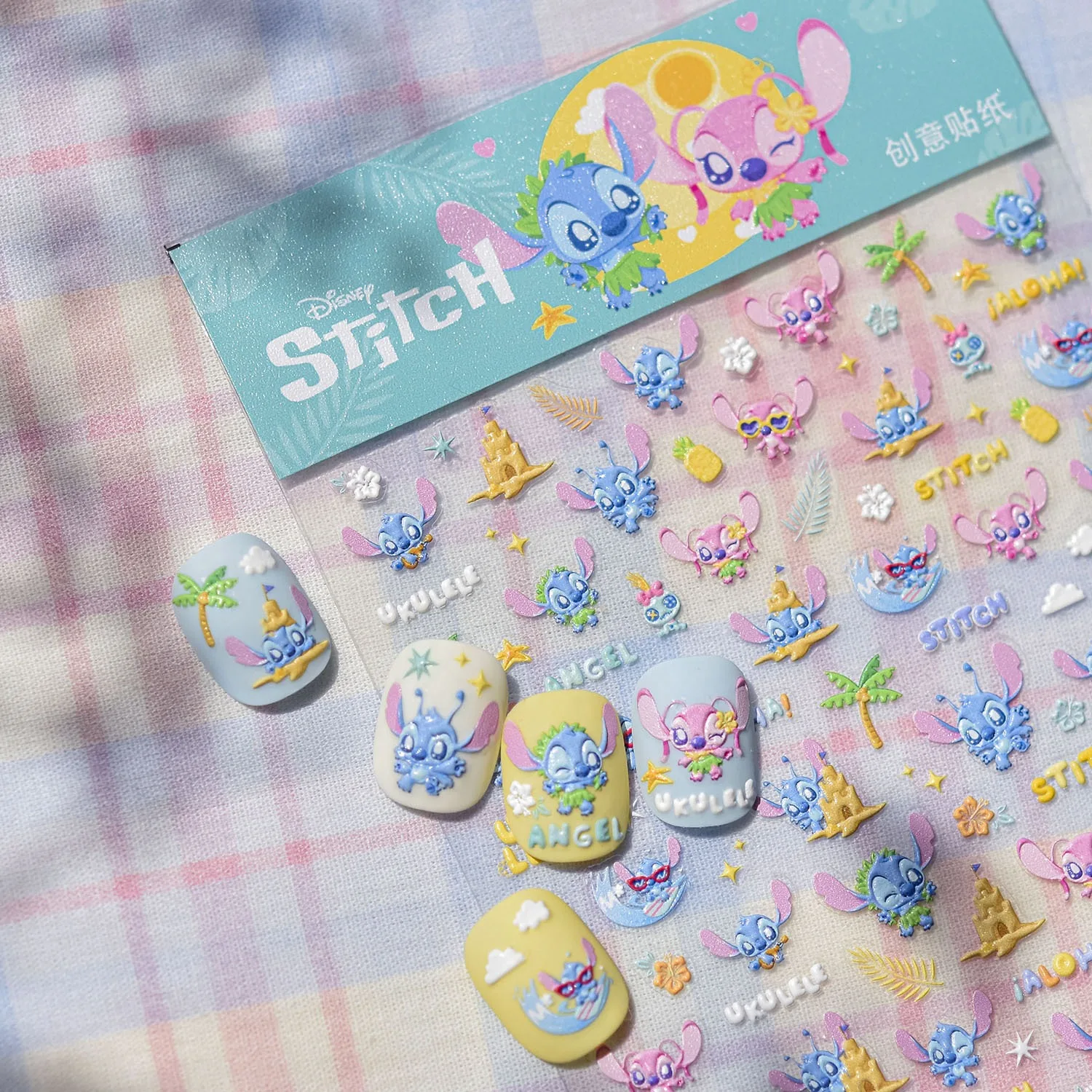 Pegatinas de Uñas 5D Leroy Stitch, Autoadhesivas, Accesorios de Arte de Uñas de Disney Lilo & Stitch, Colores Brillantes, Duraderas, Adornos de Uñas de Ángel