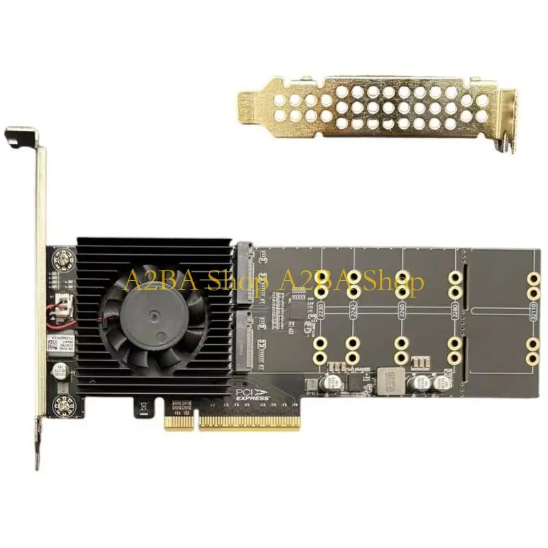 A2BA 4Port Channel PCIe4.0 M.2 Expansion Card Supporting 4X NVMe SSDs Concurrents Access And Advanced Thermals Management