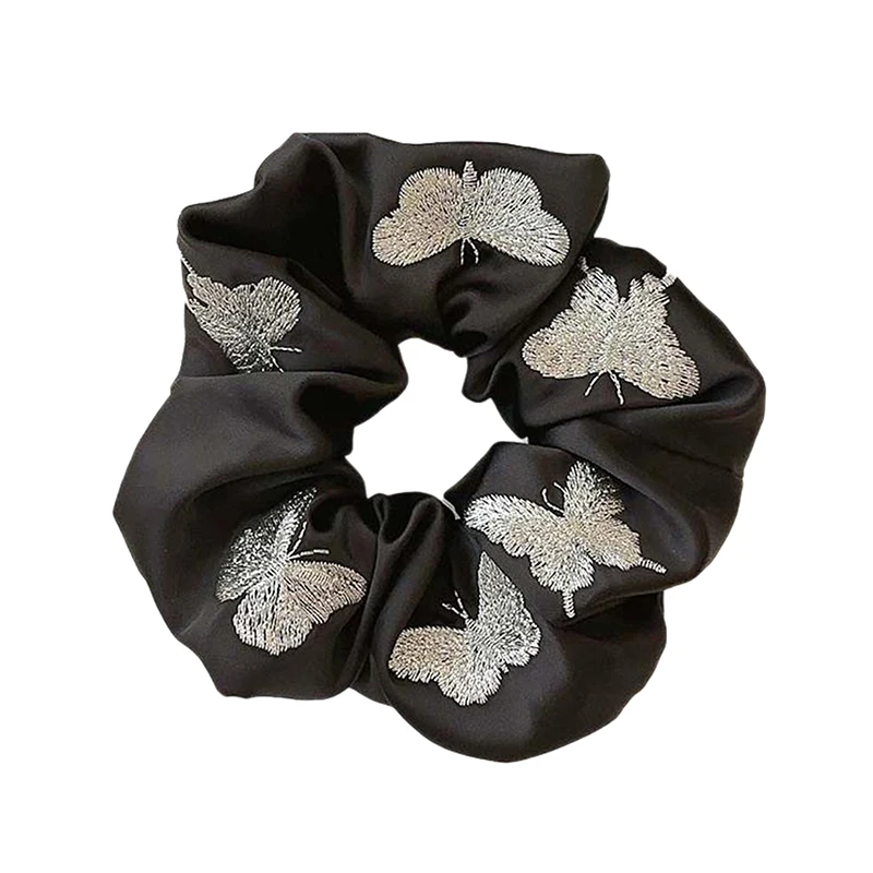 Embroidered Butterfly Large Intestine Hair Ring Fashion Retro Bow Printed Hair Hoop For Women Simple All-match Hair Accessories