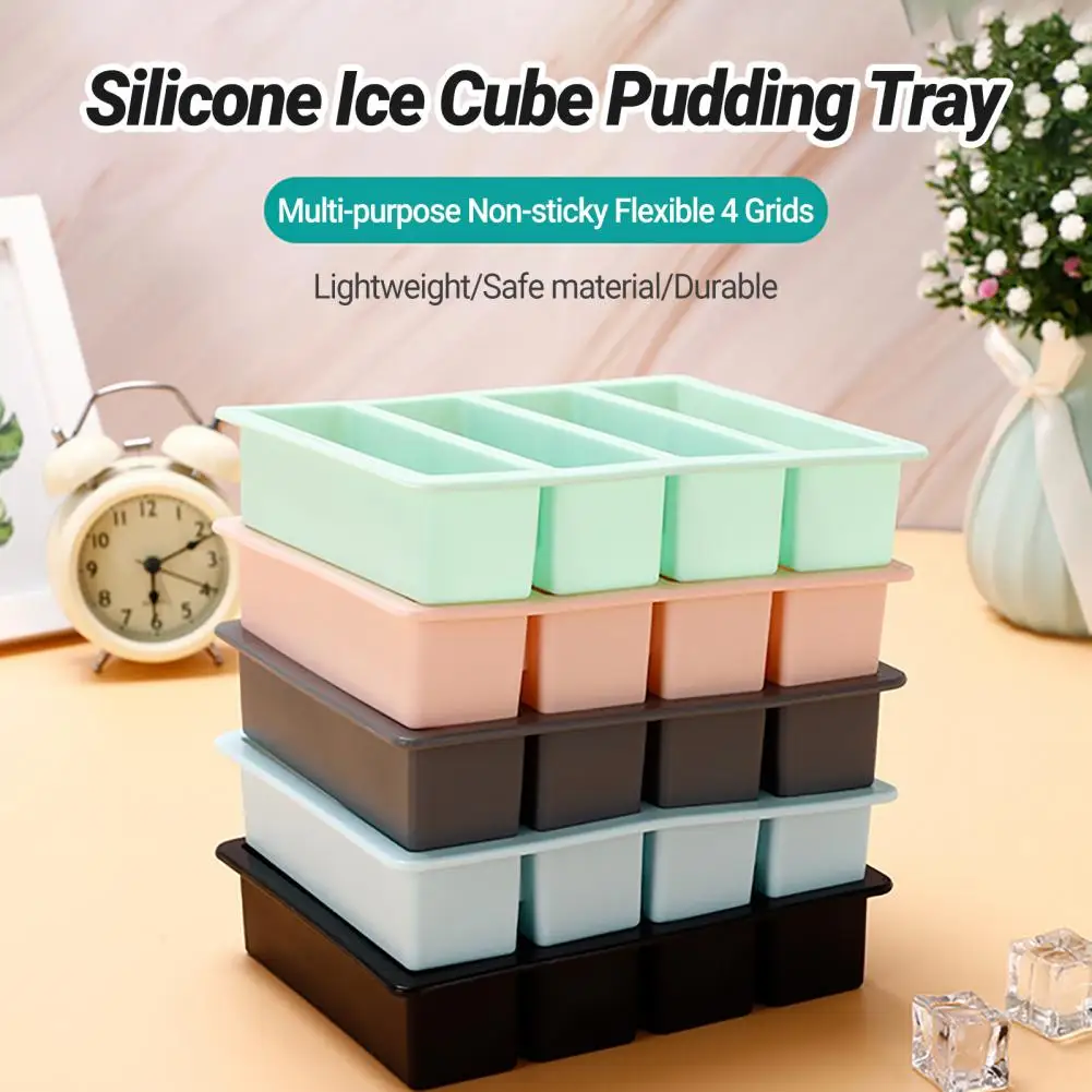 Ice Cube Tray，4 Grids Long Ice Cube Tray ，Reusable ，Silicone Ice Cube Pudding Tray，Multi-purpose Non-sticky，Kitchen Bar Tool