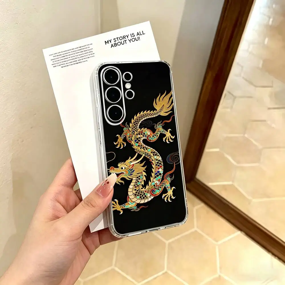 Luxury Vibrant Dragon  Transparent phone Case For Samsung S25,24,21,22,21,20,10,S9Ultra,Plus,Fe,Lite