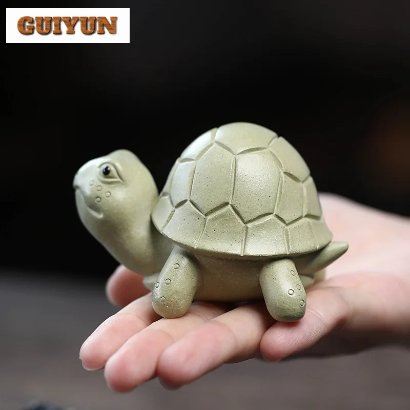 Handmade Turtle Yixing Purple Clay Tea Pet Cute Tortoise Tea Figurine Play Toys Lucky Sculpture Crafts Miniatures for Home Decor