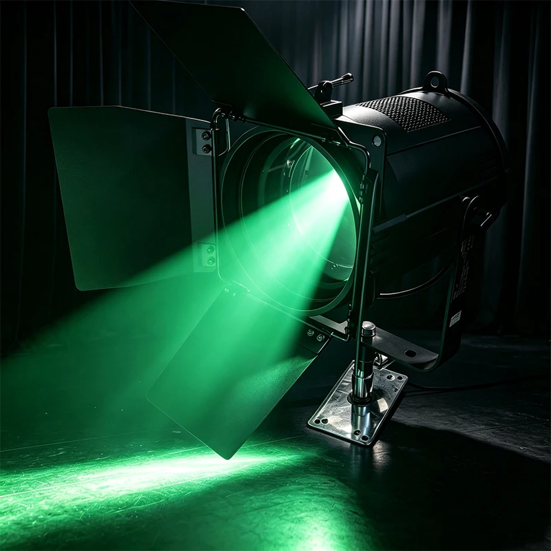ZVH 200W RGBL LED Stage Lighting Manual Zoom 25°-65° Studio Theater Fresnel Spotlight DMX Museum Spot Light with Barndoor