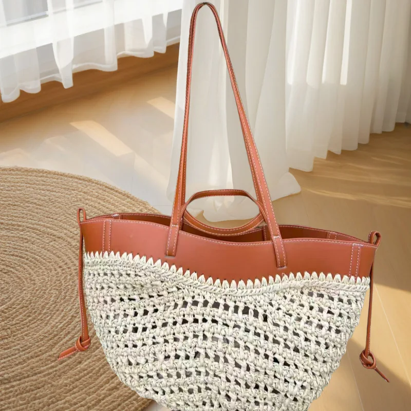

Women’s Woven Tote Bag, Large Capacity Straw Beach Handbag Simple Casual Shoulder Bags for Summer Женская сумка Sacs pour femmes