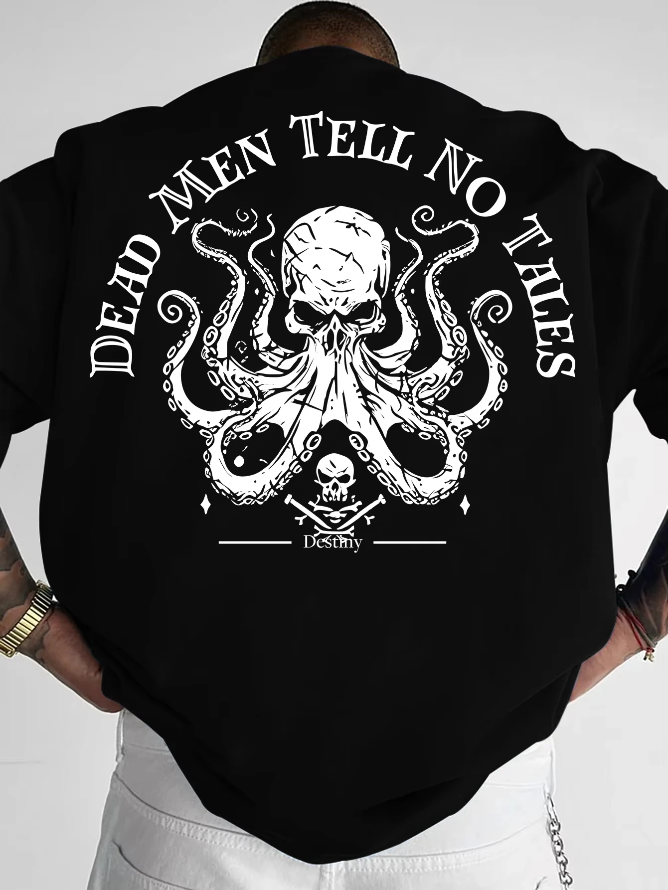 2026 Pirate Octopus Skull Tee Unisex Cotton Short Sleeve Tee Dead Men Tell No Tales Back Print Gothic Ocean Men Women Casual