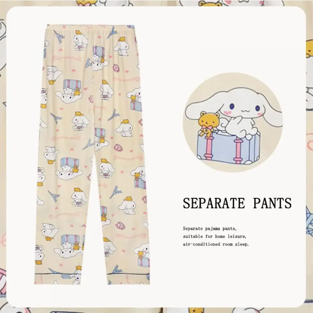 Cinnamoroll Hello Kitty Pajama Pants Sanrioed Anime Spring Women Wide Leg Pants Kawaii Cotton Loose Casual Walk Homewear Cute