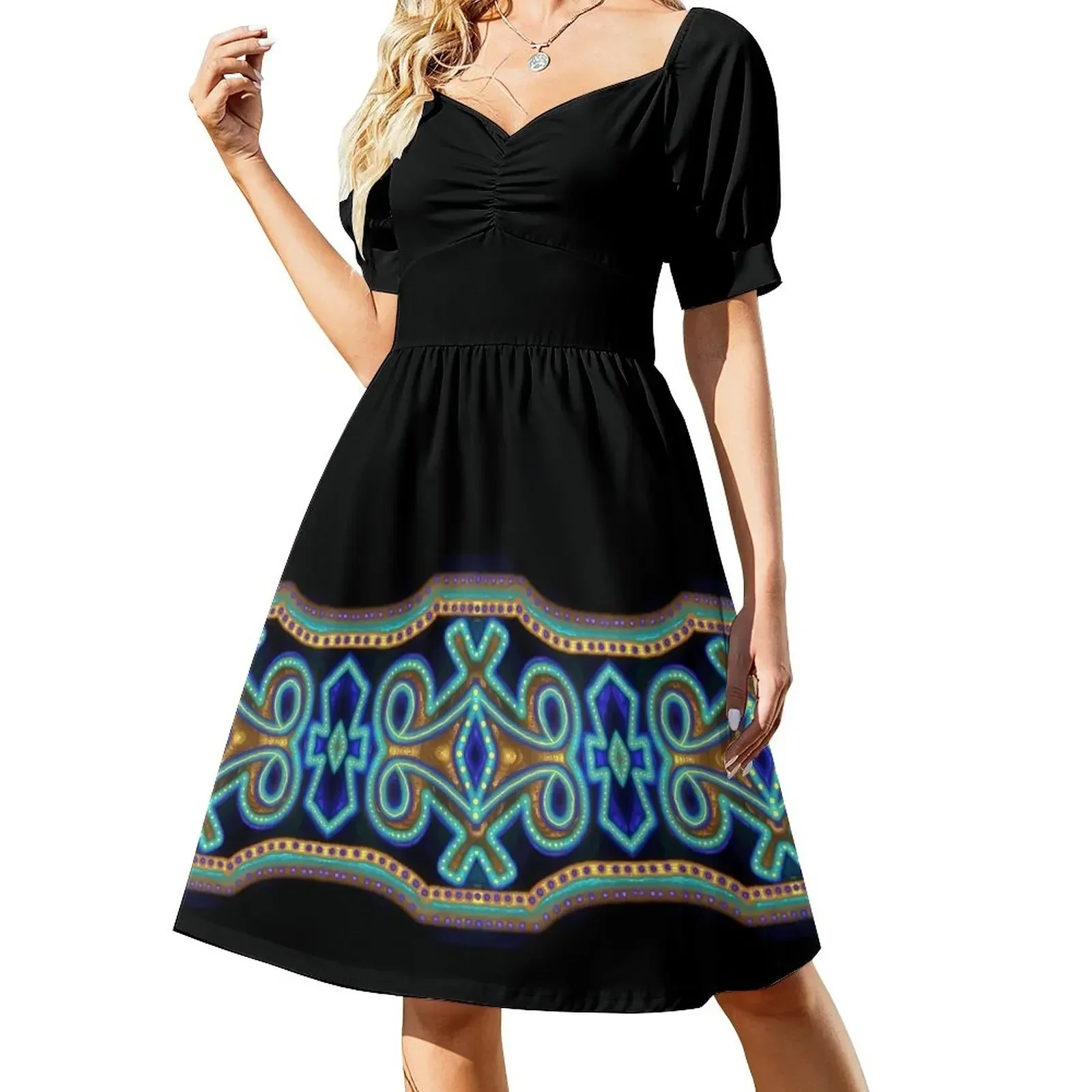 

Anishinaabe Blue Art Short-Sleeved Dress wedding guest dress 2025 sexy dress Casual dresses