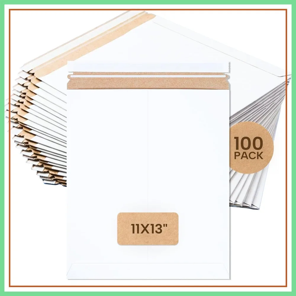 

Rigid Mailers 11" x 13" (100-Pack) - Cardboard Mailer Envelopes for Photos, Documents, Art Prints - Stay Flat