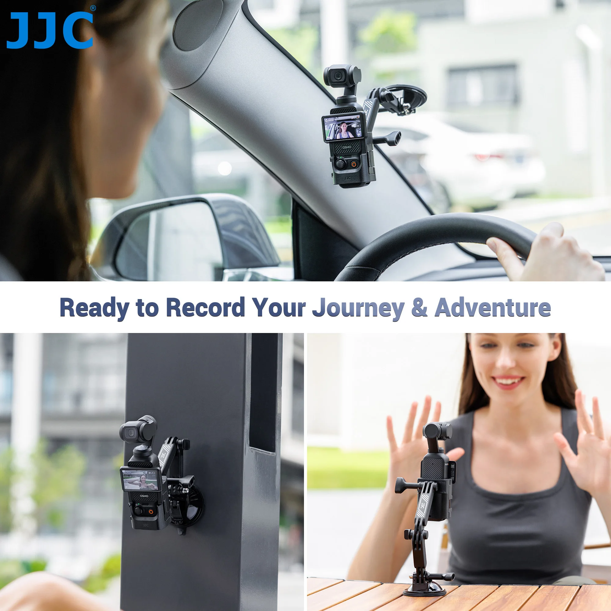 JJC Suction Cup Mount Mount Stand for DJI Pocket 4 3 Car Mount Windshield Dashboard Hood Holder Expansion Adapter Accessories