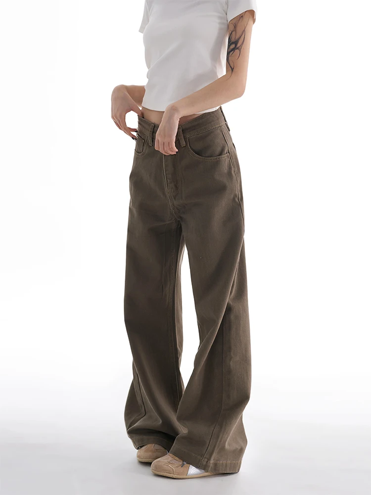 

Browny Coffee High Waist Men's Jeans American Retro Sle Straight Leg Micro Flared Workwear Trousers Youth Faion Jeans