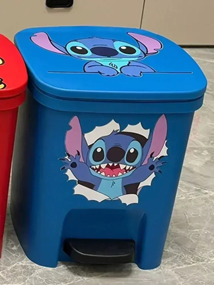 Disney Lilo and Stitch Trash Can Home Living Room Cartoon Large Capacity Personalized Thickened Foot-operated Paper Basket