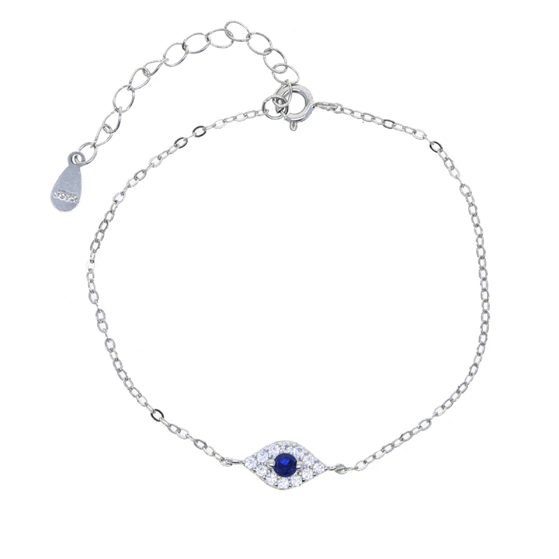 100% 925 Sterling Silver Micro Pave cyrkonia iskrzenie niebieski biały Cz Evil Eye Charm Chain bransoletka szczęście turecki biżuteria — zdjęcie 5