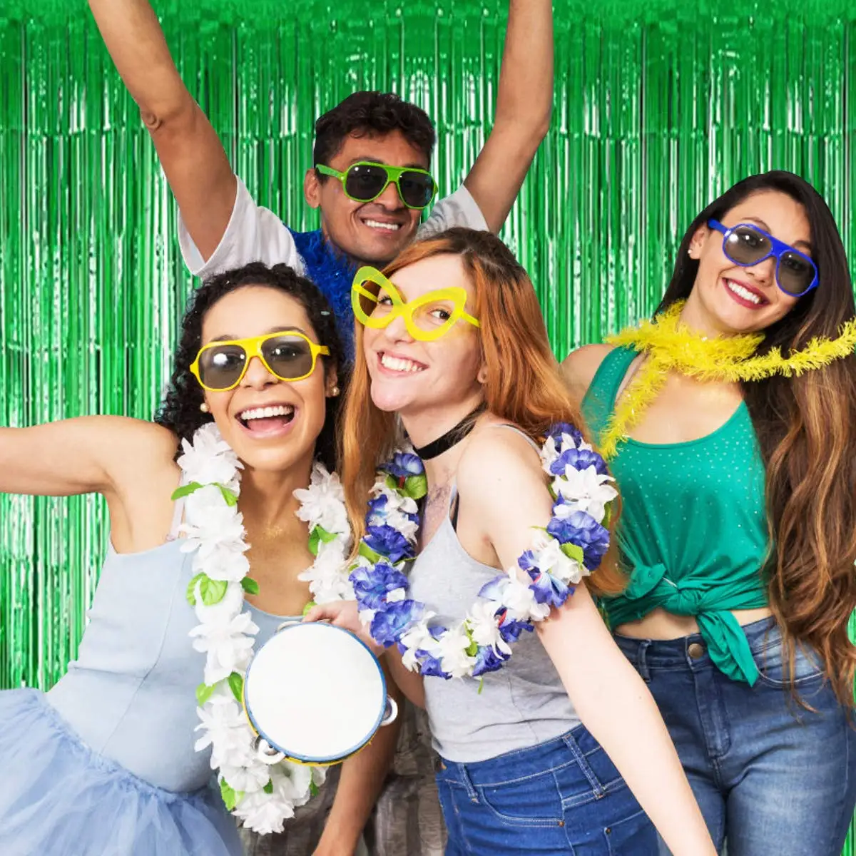 녹색 태슬 레인 커튼, 파티 리본, 세인트 패트릭의 날, 새해 전야, 바 배경 벽 장식에 적합, 2 개