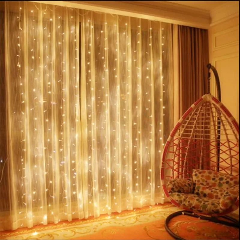 Led Curtain Lights Fairy Lights Decoration 3x3M Warm Light Remote arland Outdoor For Wedding/Party/Garden Home Decoration