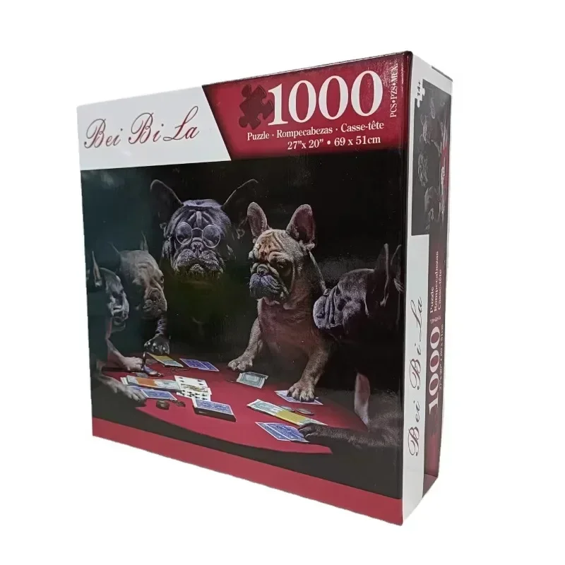 69*51cm Paper Jigsaw Puzzle 1000PCS Card Game of French Bulldogs Animals Painting Educational Entertainment  Adult Children Toys