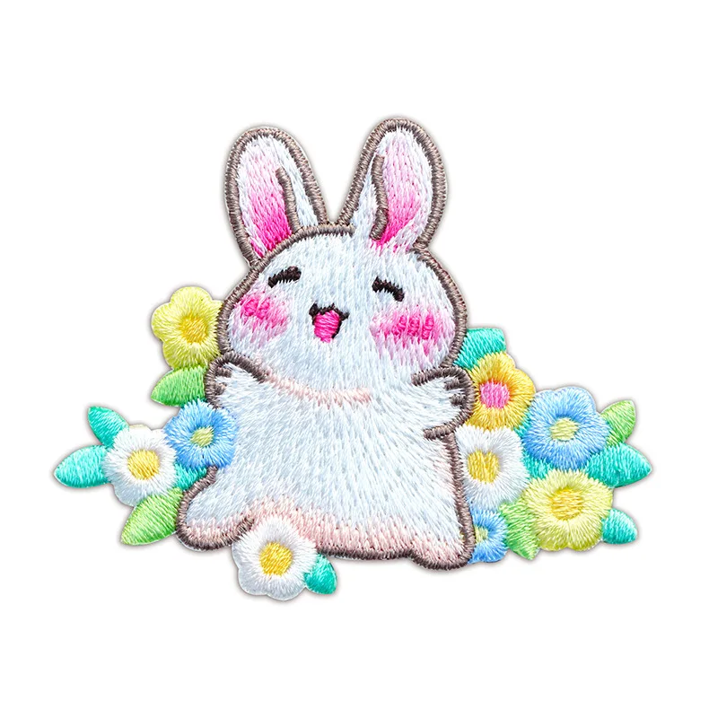 Japan Garden Rabbit Embroidered Patches for Girls Bag Iron On Patches Small Glue Sticker for Kids Clothes Hair Clip Designer