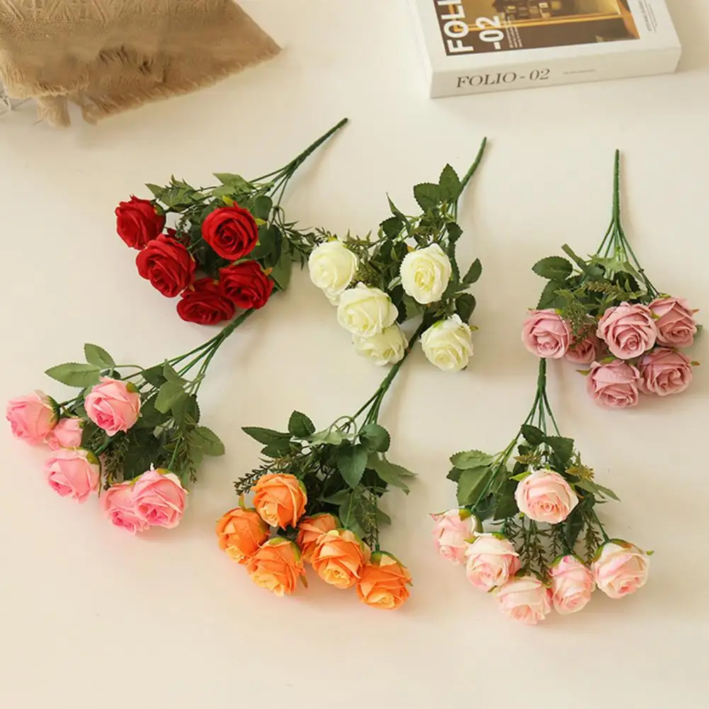 1 Bunch Artificial Flower Faux Silk Flower Elegant Artificial Rose Decor for Wedding Party Home Decor Photography Props