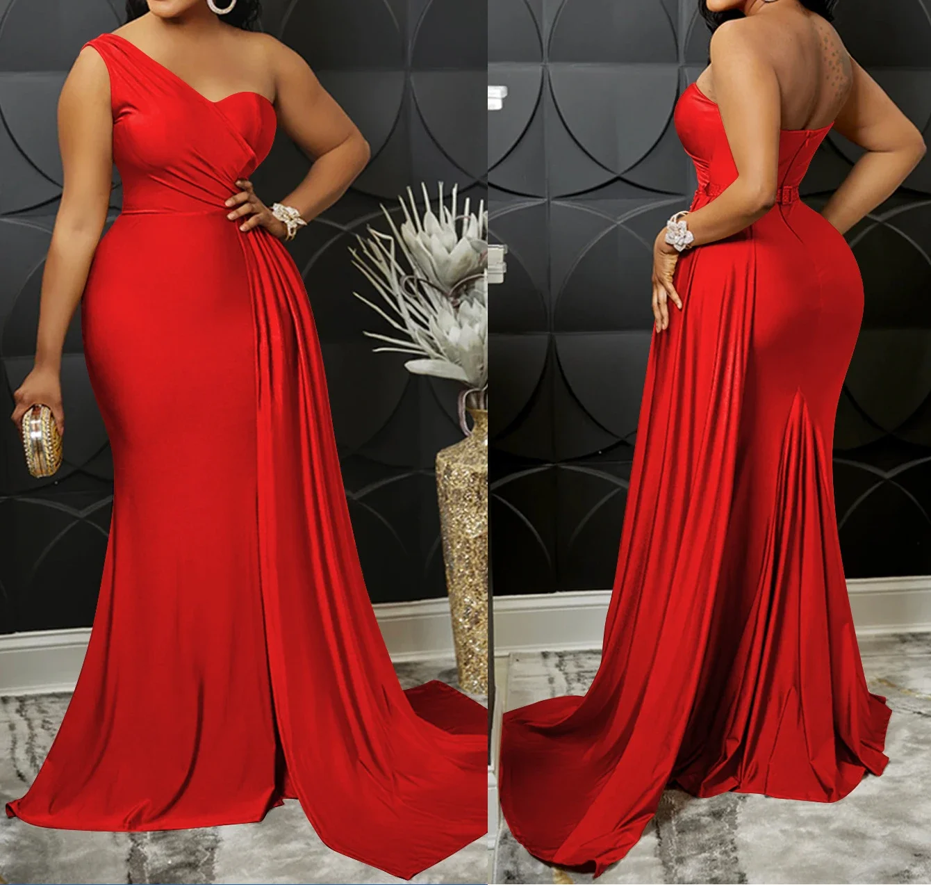 

Elegant Party Dresses Woman Evening Dresses One Shoulder Sexy Luxurious Long Female Clothing Christmas Cocktail Prom Dress Women