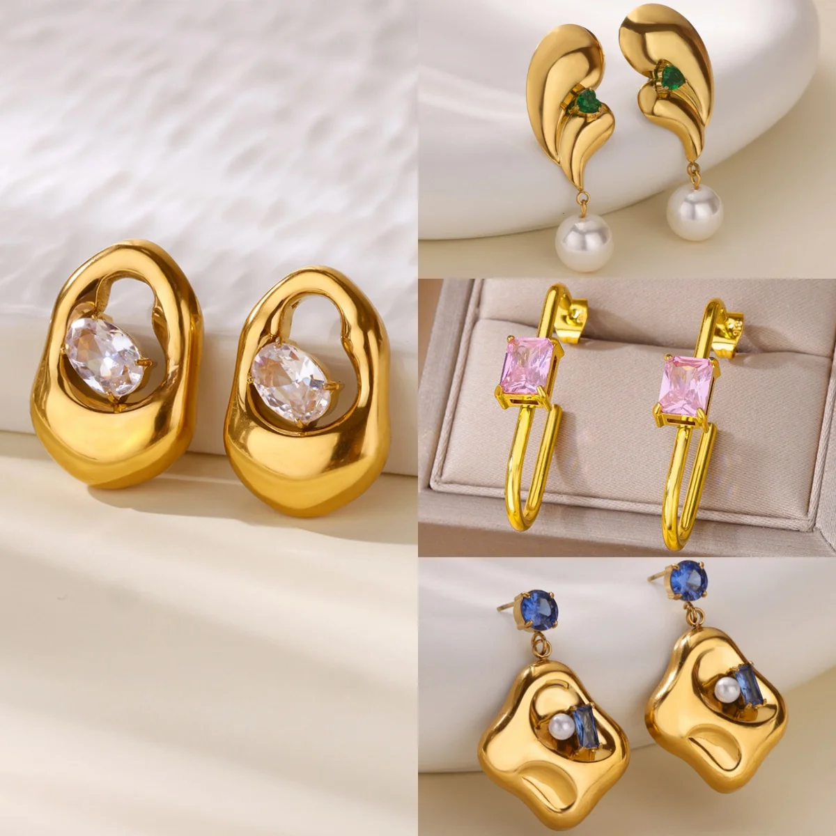 

10Pairs Geometric Zirconia Imitation Pearl Women's Earrings Stainless Steel Zirconia Water Drop Jewelry Earring Christmas Gift