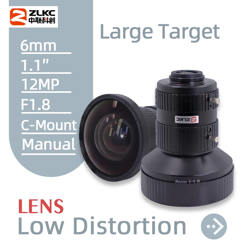 ZLKC Machine Vision obiektyw 12MP C mocowanie 6mm makro 1.1 Cal części CCTV stała ogniskowa dla kamera przemysłowa obiektyw z ręczną regulacją ostrości tęczówki FA