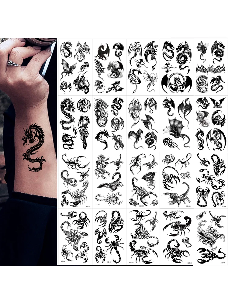 10 stks Dragon Scorpion Snake Tijdelijke Tattoo Stickers Waterdichte Fake Tattoo Voor Hand Nek En Body Art Mannen Vrouwen Tattoo Sticker - afbeelding 2