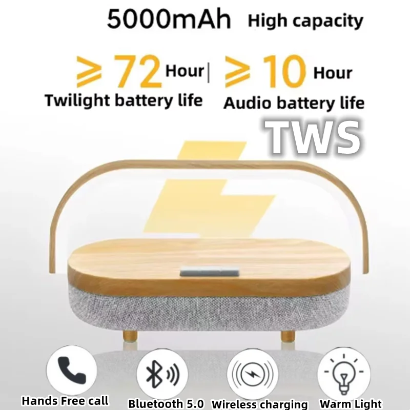 

4 in 1 Wireless Fast Charger Music Box HIFI Sound Box TWS Caixa De Som Bluetooth Speaker Portable Phone Holder Led Light TF/USB