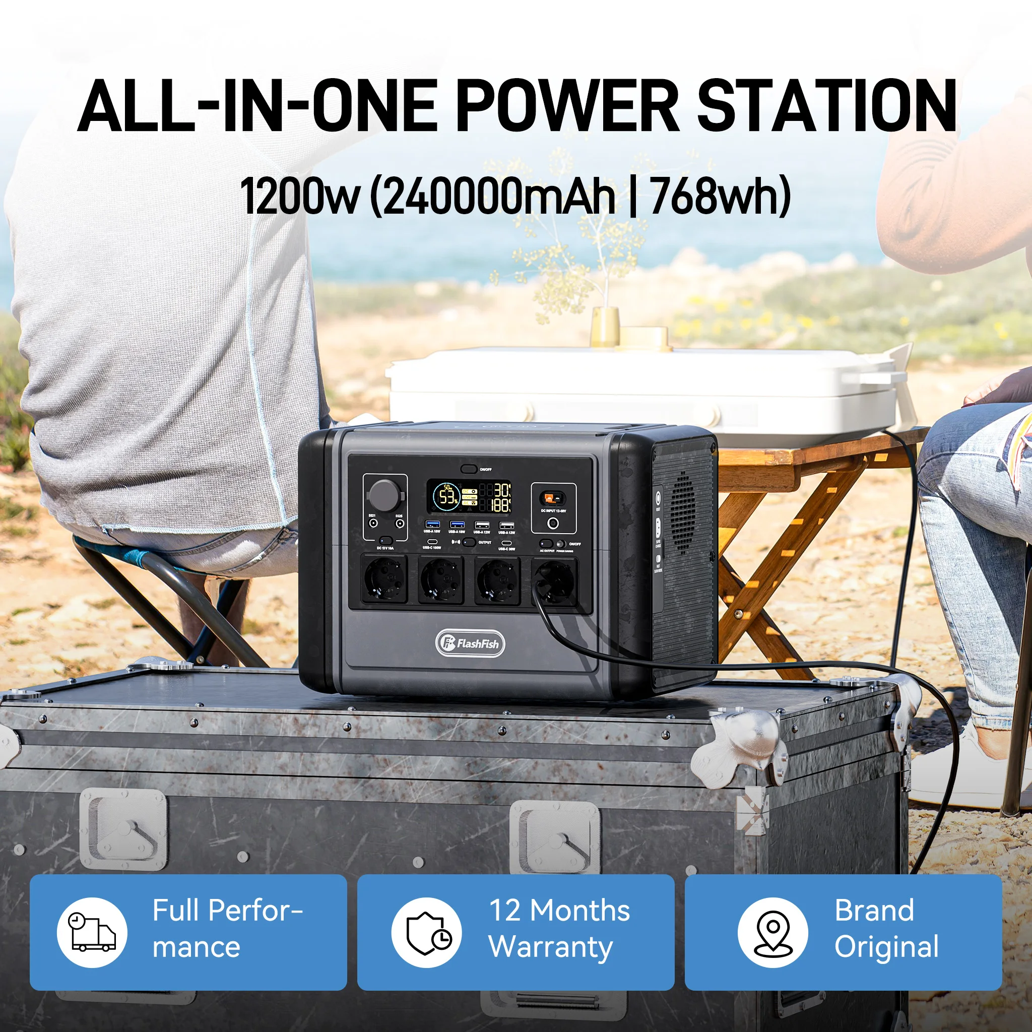 HEZZO 768Wh Portable Power Station 1200W (2400W Peak), LiFePO4 Battery, 400W Fast Charging, 4 AC Outlets, USB-C PD 100W, Wireless Charging, Solar Generator for Camping, RV & Home Backup