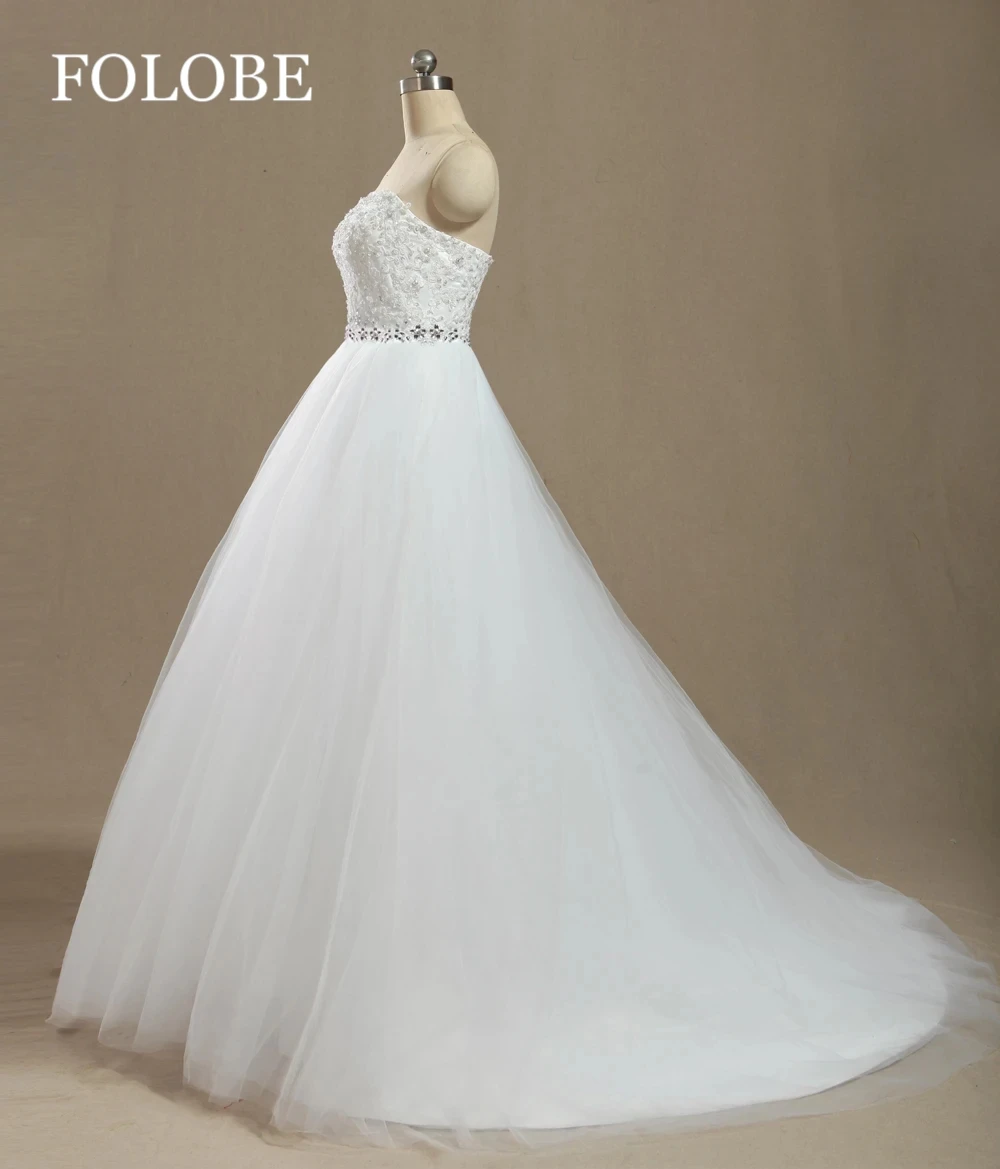 Customized White Princesa Wedding Dresses Ivory Sweetheart Appliques Prom Dress Lace A-Line Beading Crystal Bridal Gowns