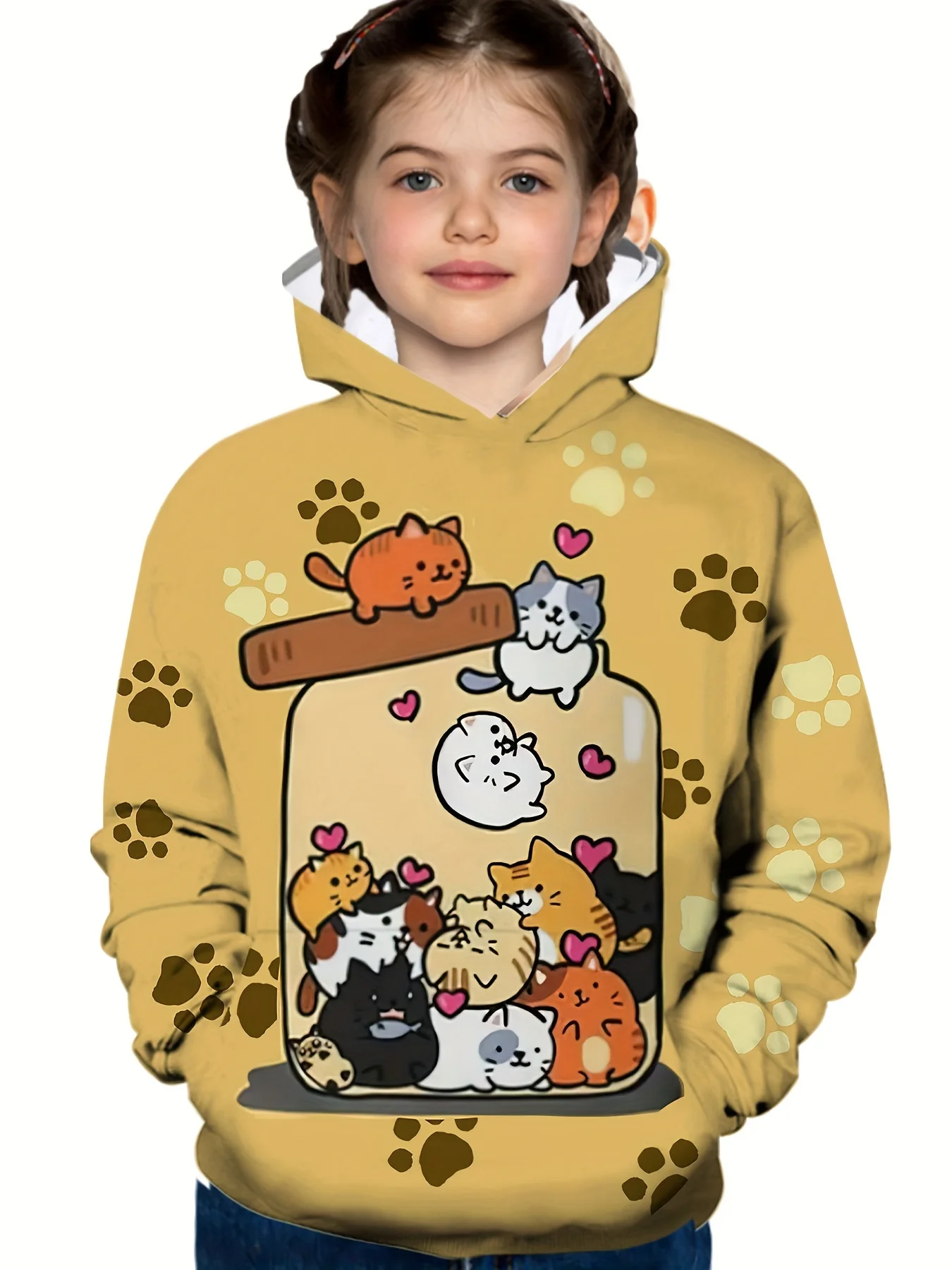 

Cute Kitten Hoodie Thermal Jumper 3D Digital Printing Autumn and Winter New Children's Clothing Suitable for 4~ 14 Years Old