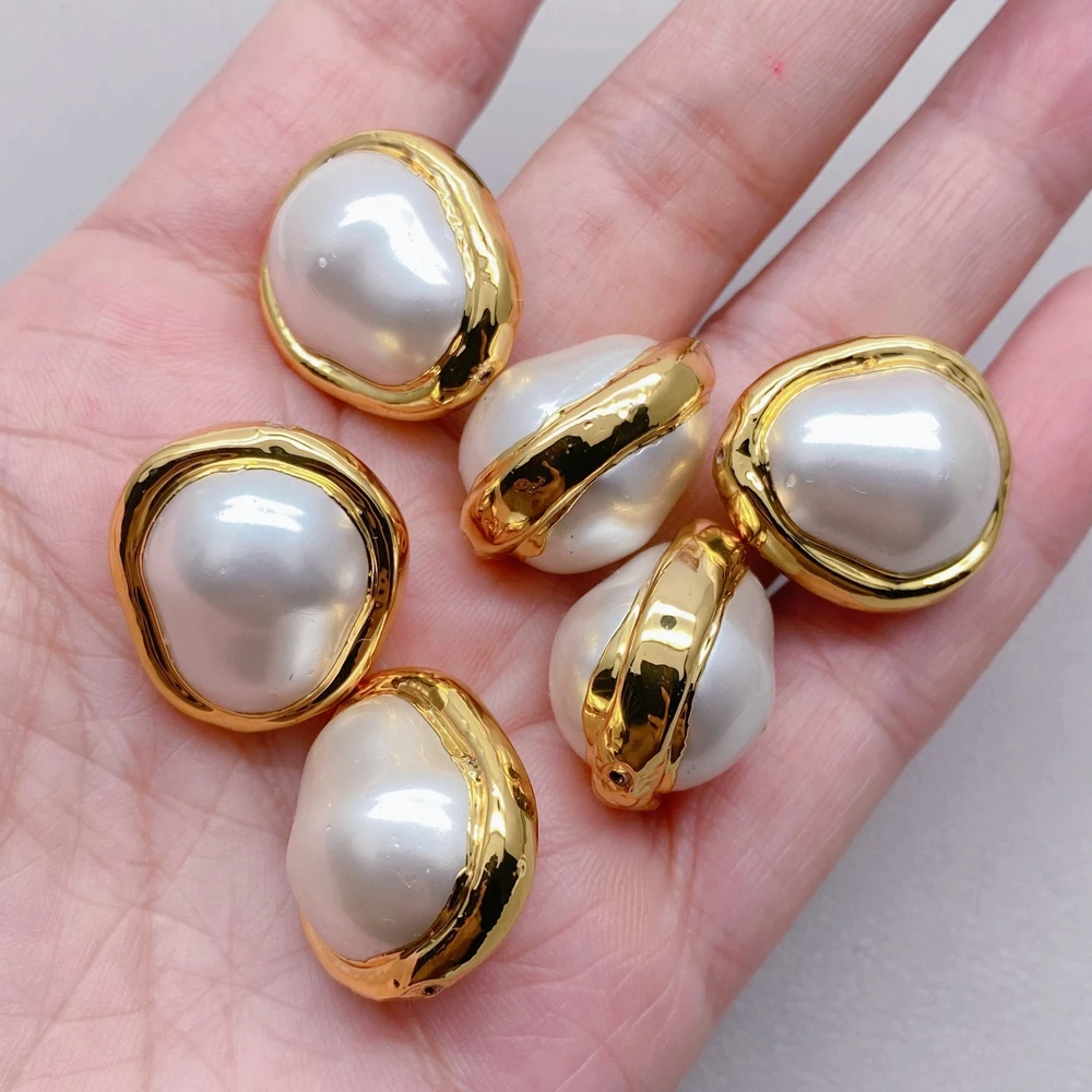 

10 шт., белая морская ракушка, жемчуг в форме барокко с гальваническим краем, ювелирные аксессуары для изготовления ювелирных изделий