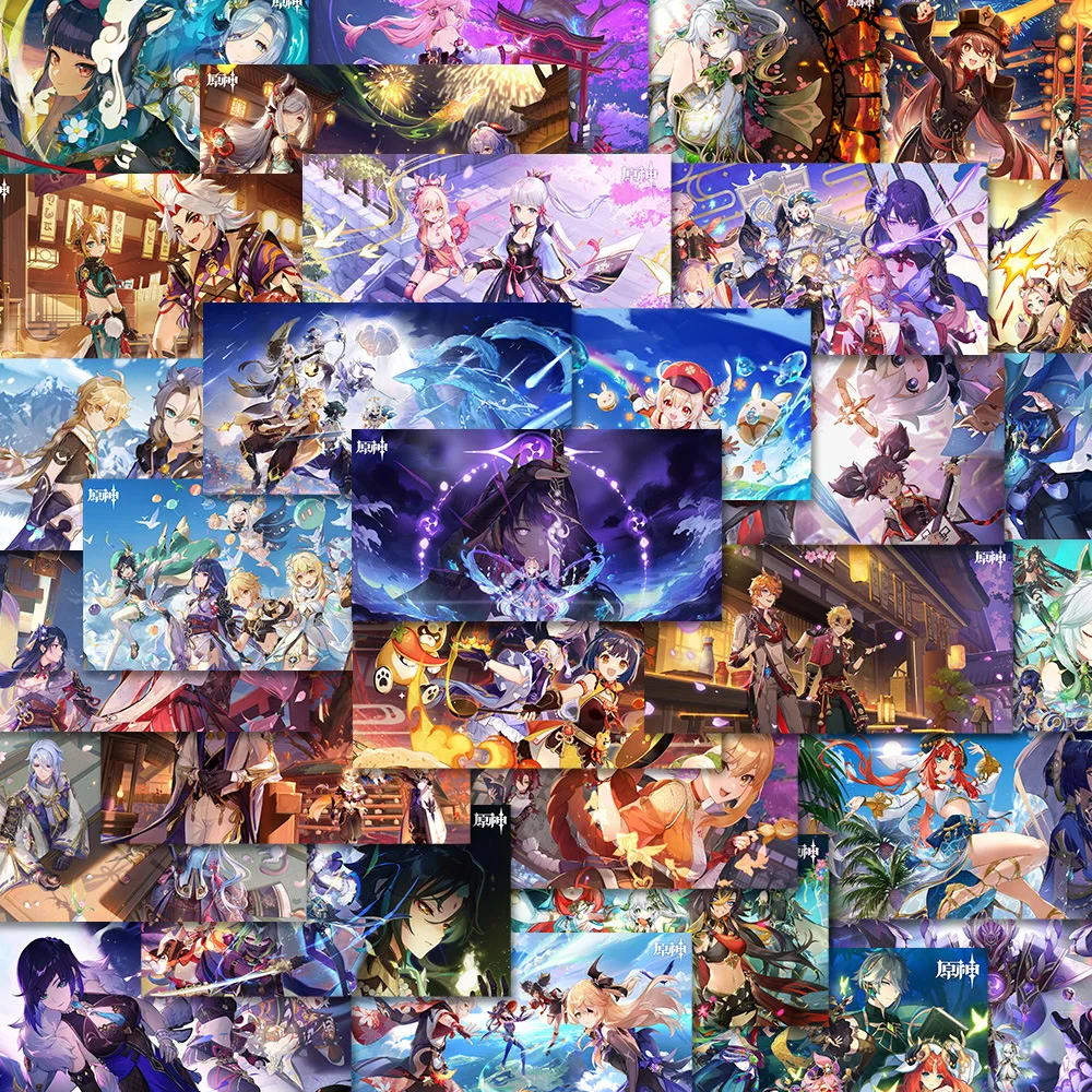 10/54 pçs 2d genshin impacto adesivos anime graffiti brinquedo diy guitarra telefone portátil mala copo de água skate decalques à prova dwaterproof água