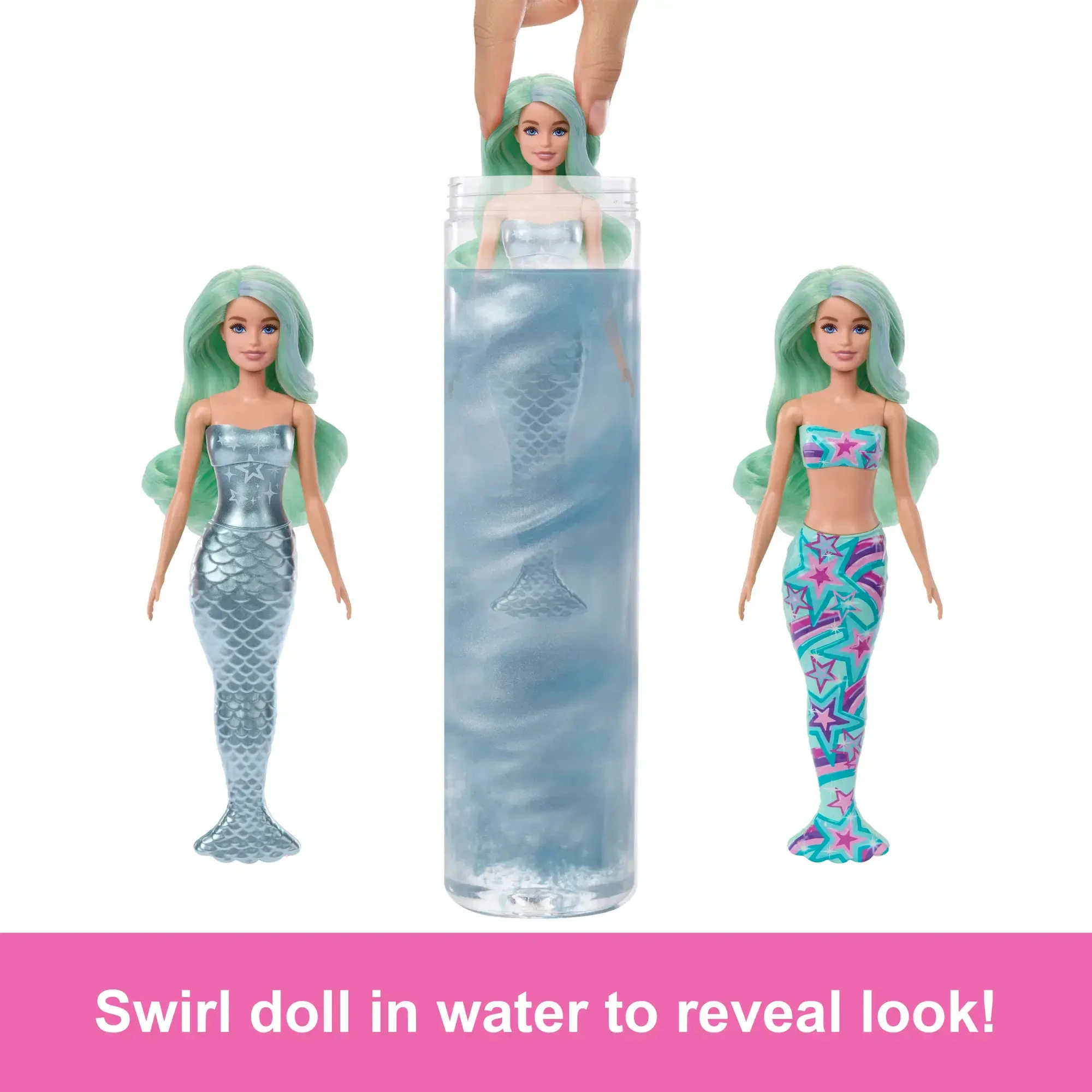 Mattel Barbie Color Reveal Mermaid Series Poupée et accessoires de 11,5 pouces avec 6 surprises, cheveux à changement de couleur, cadeau pour enfants