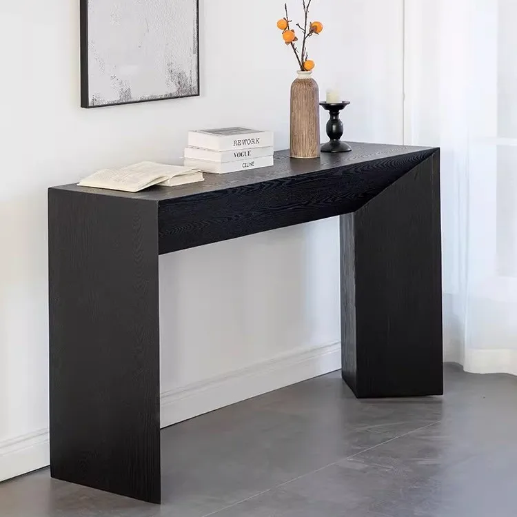 Black front door narrow double-sided entrance table