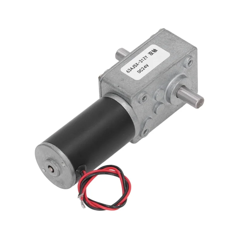 DC Gear Motor Micro High Torsion Speed Reduction Turbine Electric Self Locking Reversible Worm Gearbox 24V Dual Shaft 30RPM