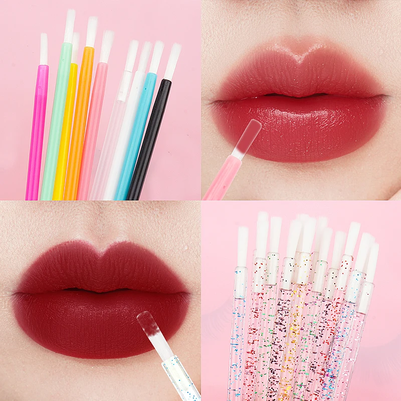 50pcs Disposable Lip Nylon Fiber Brush Lipstick Wands Clean Applicator Lip Gloss Brushes Portable Cosmetic Women Makeup Tools