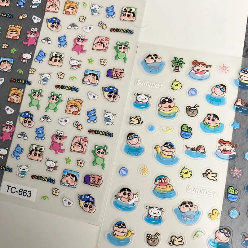 Anime Cartoon Shin-chan Cute Stickers Diy Nails Art Fake Nails Patches Material Phone Case Decoration Girls Kids Manicure Gift view 3