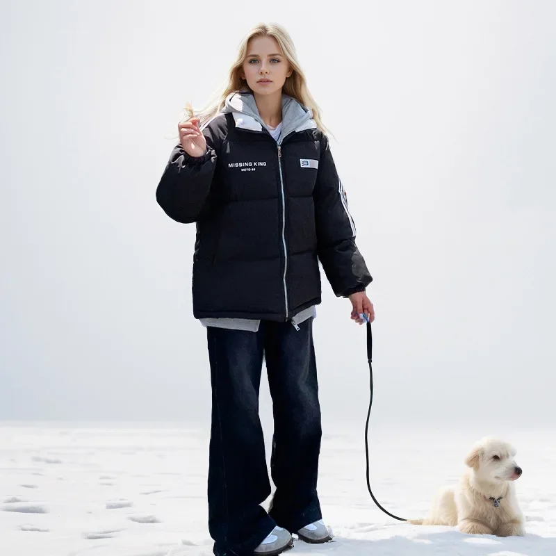 

2025 Winter Women's New Jacket Female Stand Collar Thicken Warm Parkas Coats Women Zipper Striped Letter Casual Cotton Jacket