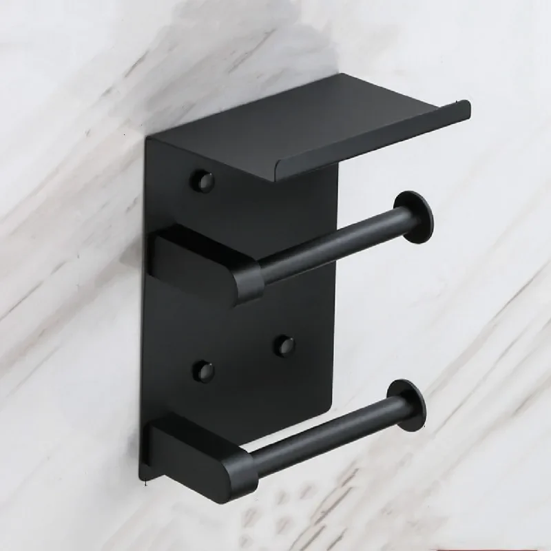 Dual Layer Roll Paper Holder Silver Toilet Paper Rack Stainless Steel Bathroom Paper Shelf Wall Mount Storage Rack Tissue Holder