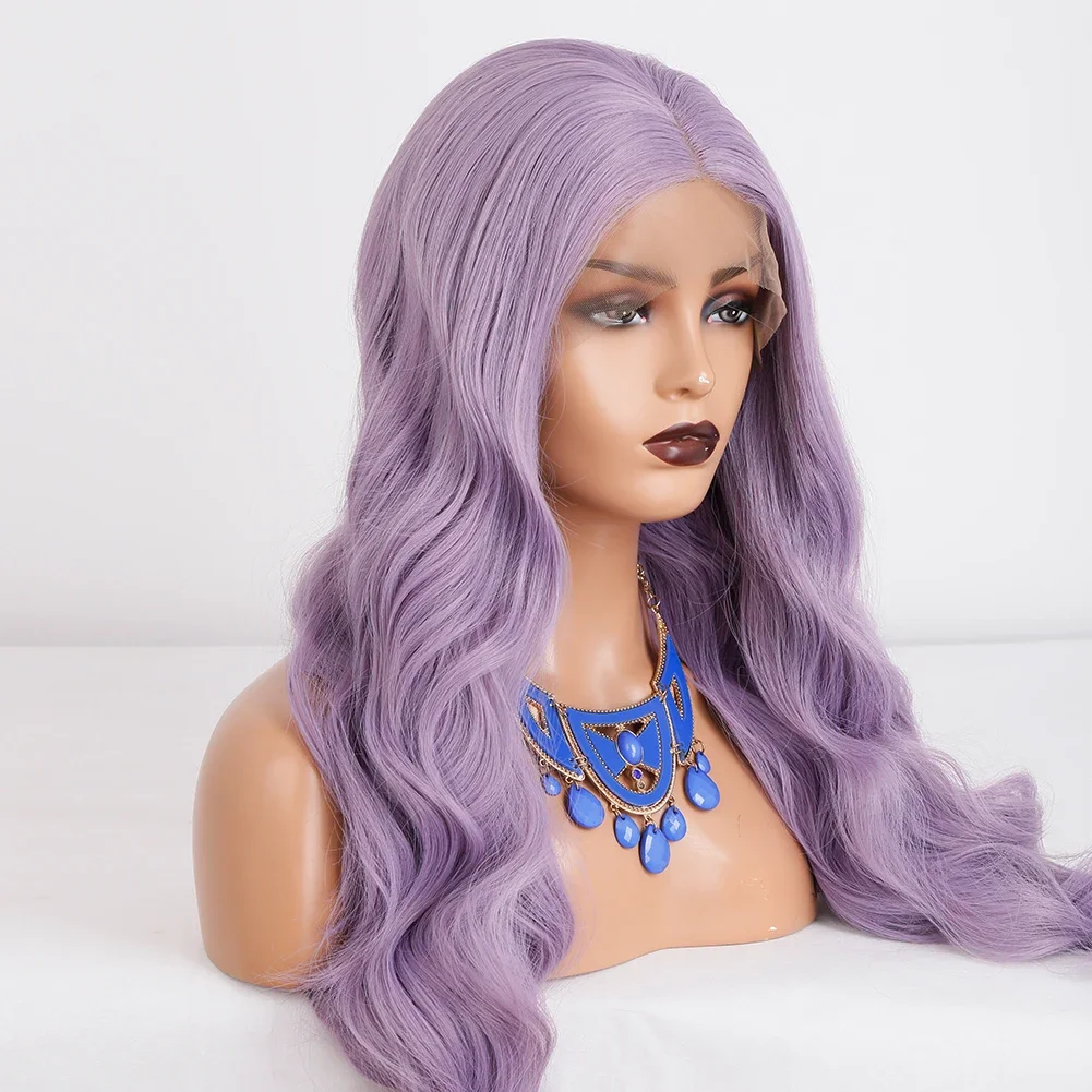 RDY-Perruque Lace Front Wig Body Wave synthétique sans colle, cheveux longs ondulés, violet clair, naissance des cheveux naturelle colorée, pour femmes