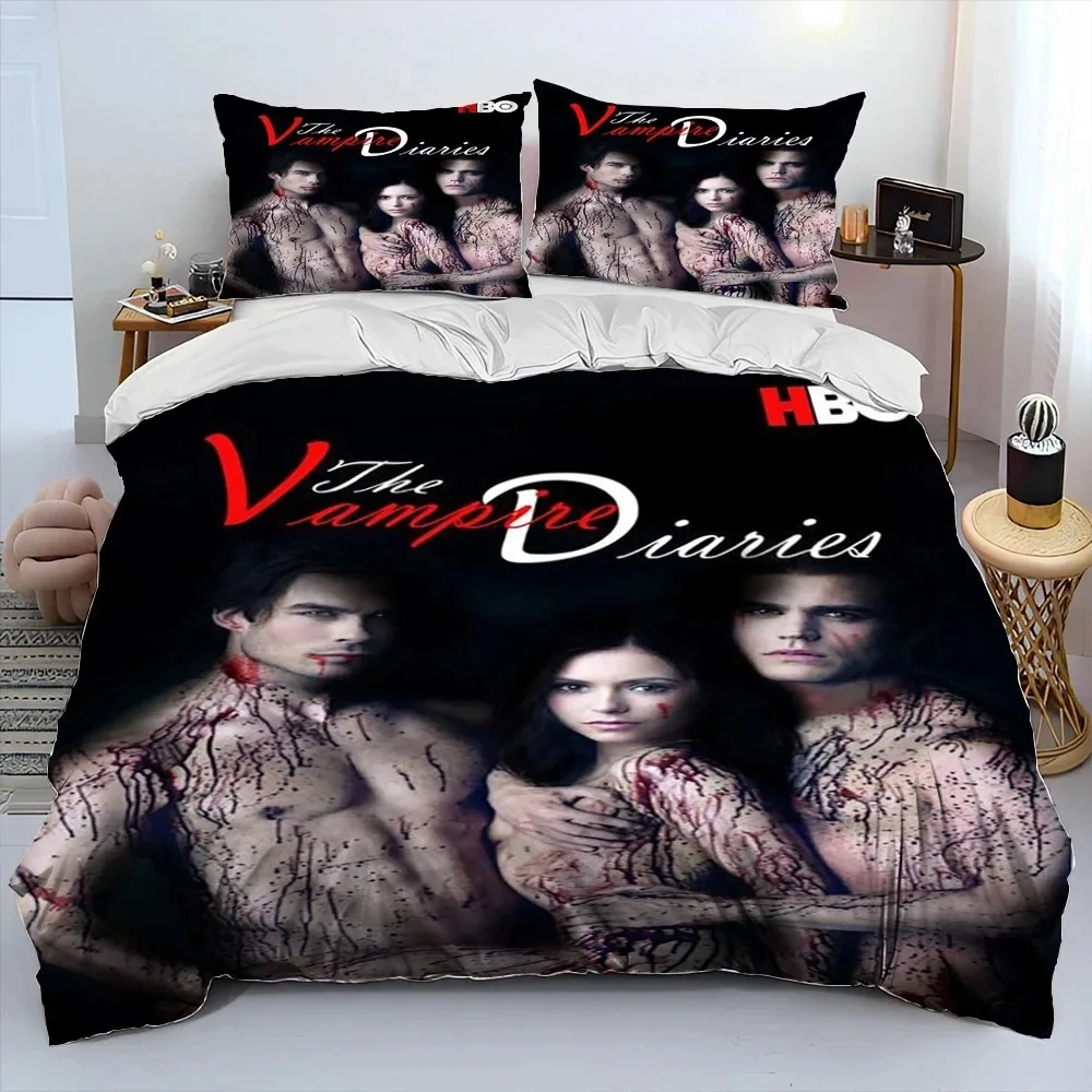 Cartoon The Vampire Diaries Bedding Set,Boy&Girl Duvet Cover Pillow Case Gift,Home Bedroom Quilt Set Large King 220x260cm