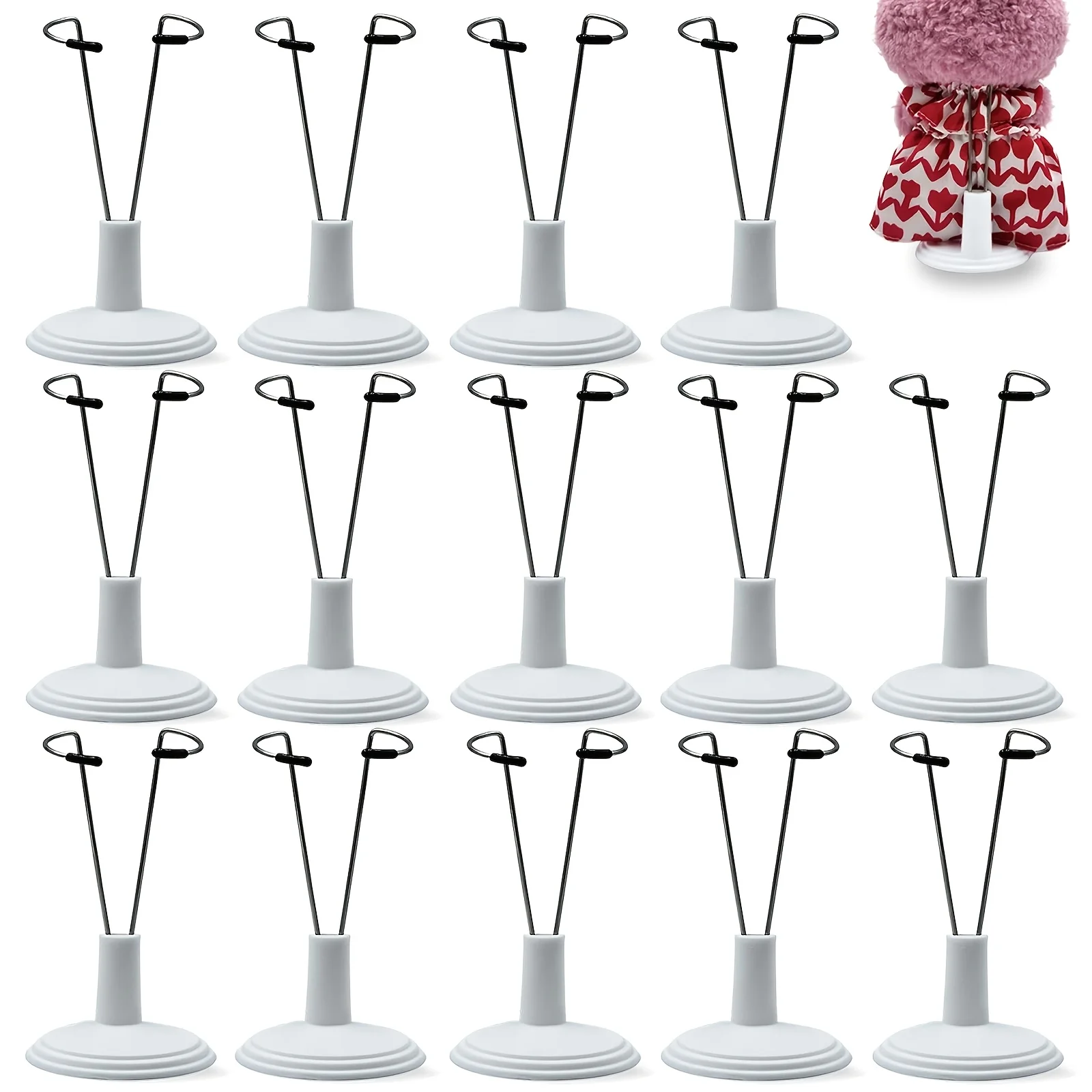 8Pcs (4 White Bases+4 Bracket Rods) Adjustable Doll Stand, Display Holder Support for 4-8 Inches Dolls, Mini Figurine Accessor