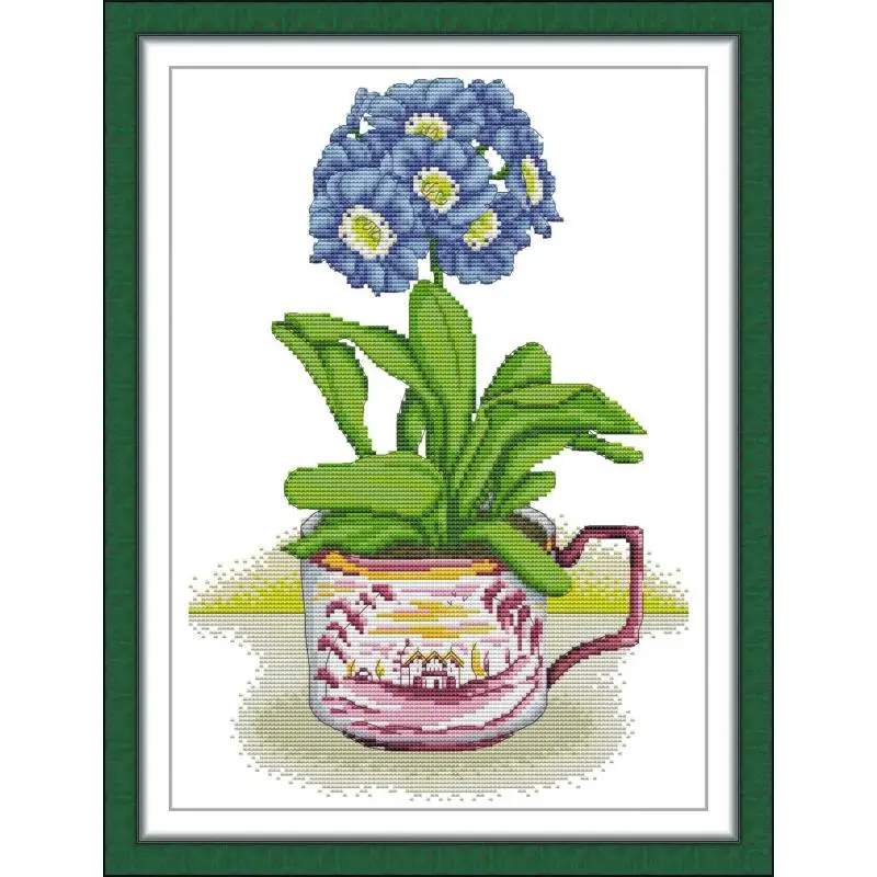 

Maydear Full Cross Stitch Kit, 11CT/14CT/16CT/9CT Aida Fabric,DMC Threads Pattern Embroidery Set-Hydrangea in the Mug of Joy
